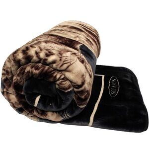 Wolf Pattern Queen Size Plush Blanket - Heavy Soft Luxury Warm Black + Bag